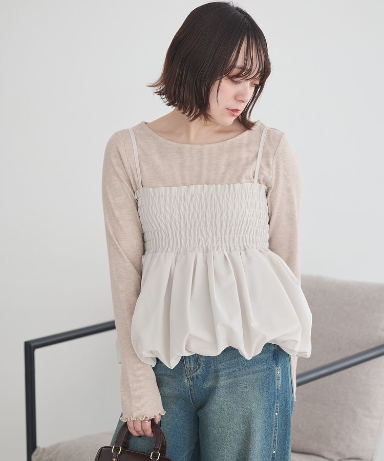 earth music&ecology「ラメテレコボートネックプルオーバー」|Tシャツ・カットソー|Beige