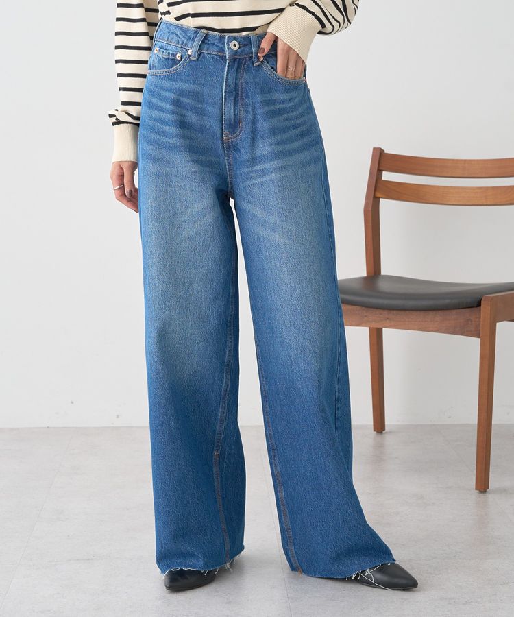 earth music&ecology「セルフカットワイドデニムパンツ」|デニム|Indigo