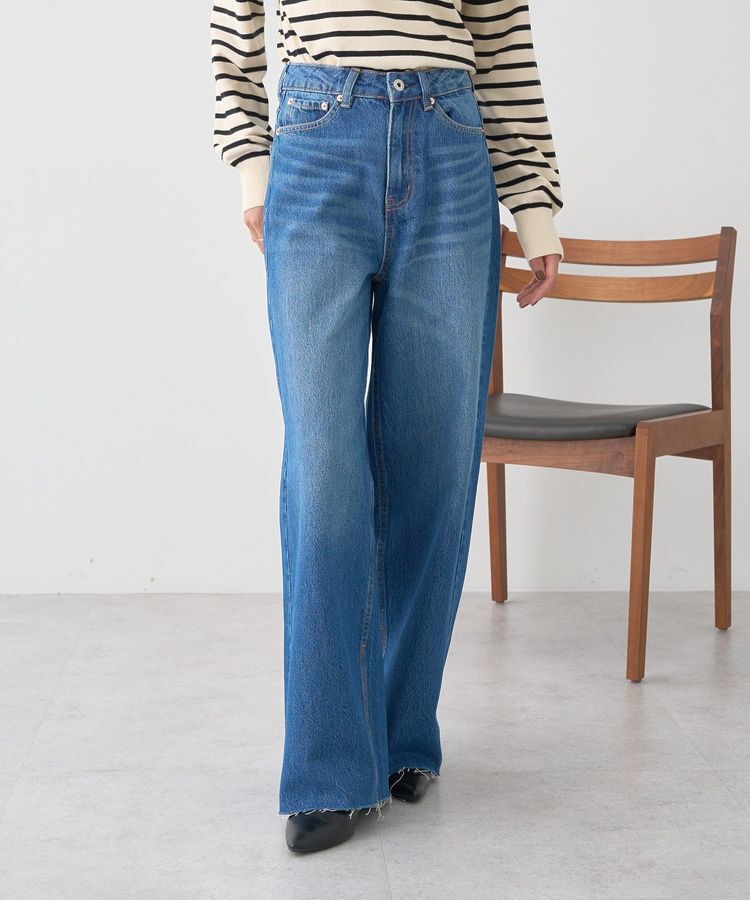 earth music&ecology「セルフカットワイドデニムパンツ」|デニム|