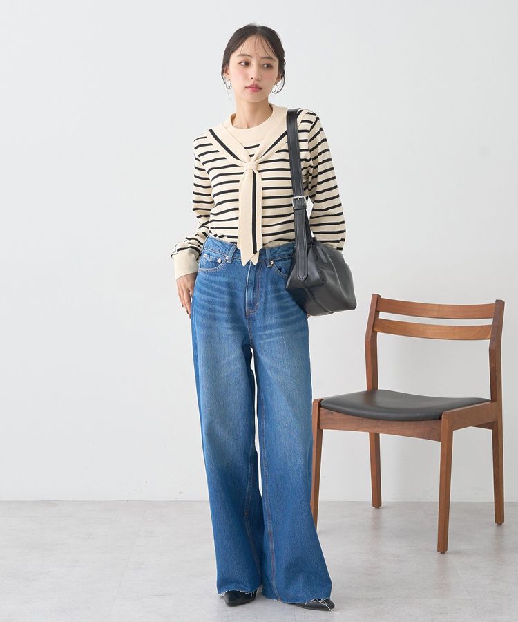 earth music&ecology「セルフカットワイドデニムパンツ」|デニム|