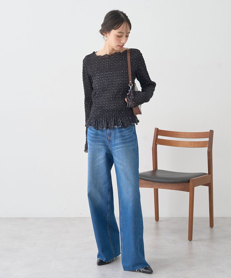 earth music&ecology「セルフカットワイドデニムパンツ」|デニム|