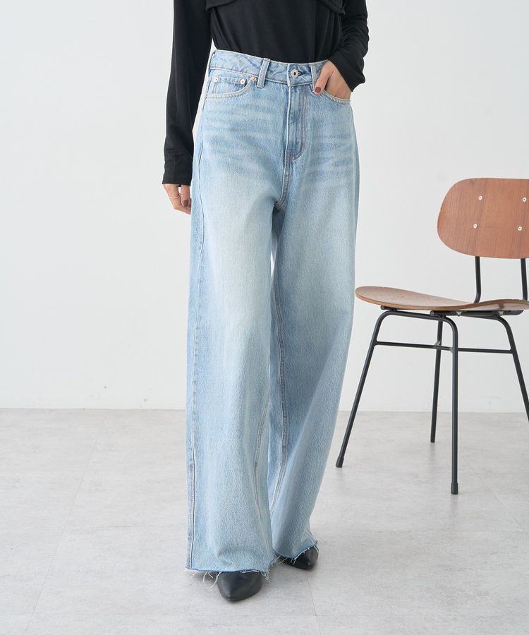 earth music&ecology「セルフカットワイドデニムパンツ」|デニム|