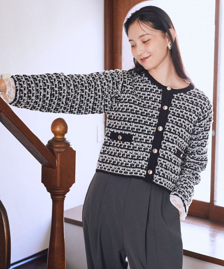 earth music&ecology「ニットツイードジャケット」|カーディガン|