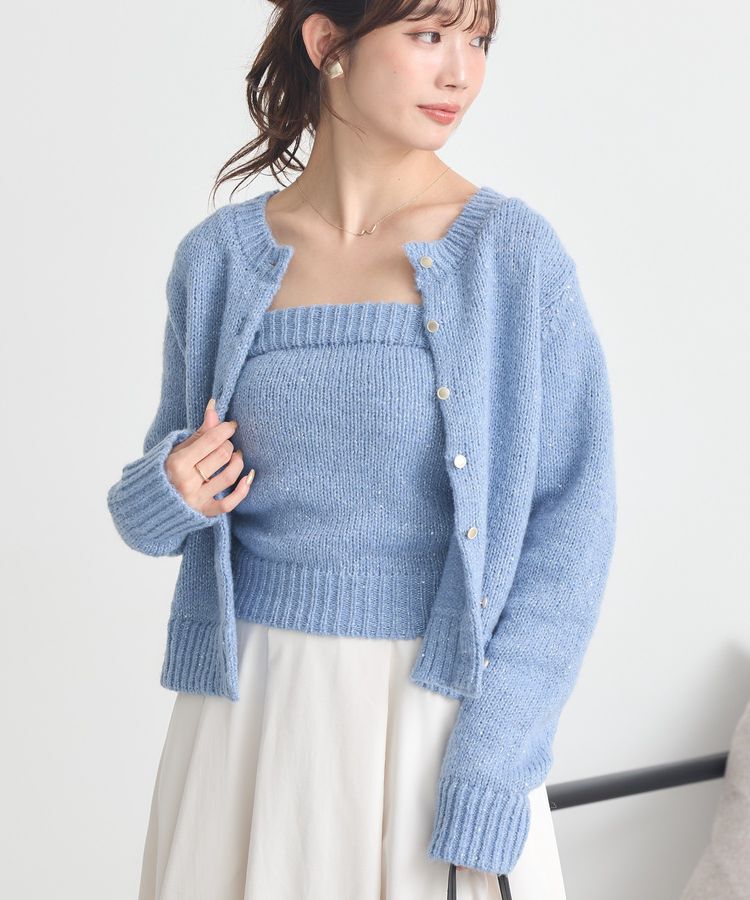 earth music&ecology「SET2点フラワースパンコールカーデ＋ビスチェ」|カーディガン|