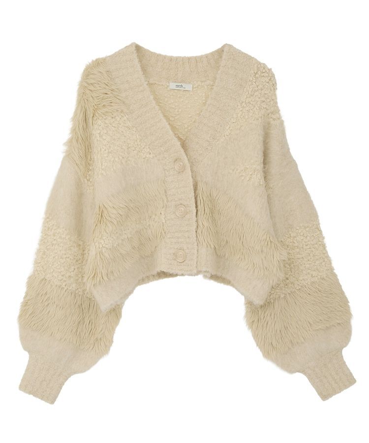 earth music&ecology「ポンポンヤーンミックスインターシャカーディガン」|カーディガン|