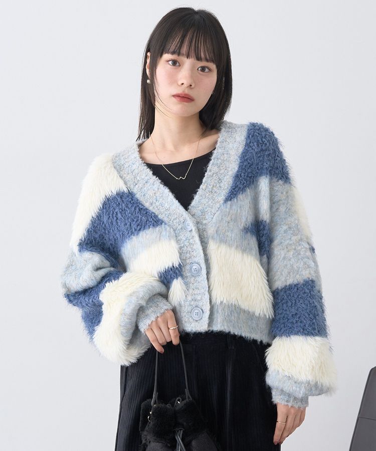 earth music&ecology「ポンポンヤーンミックスインターシャカーディガン」|カーディガン|