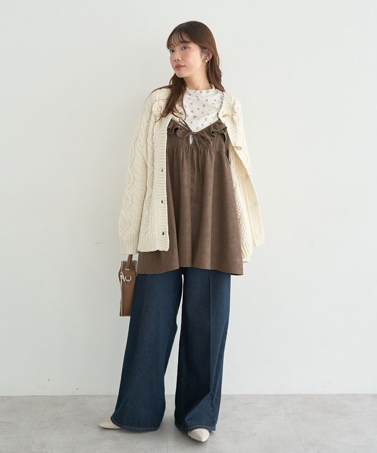 earth music&ecology「フラワーモチーフトグルボタンニットカーディガン」|カーディガン|