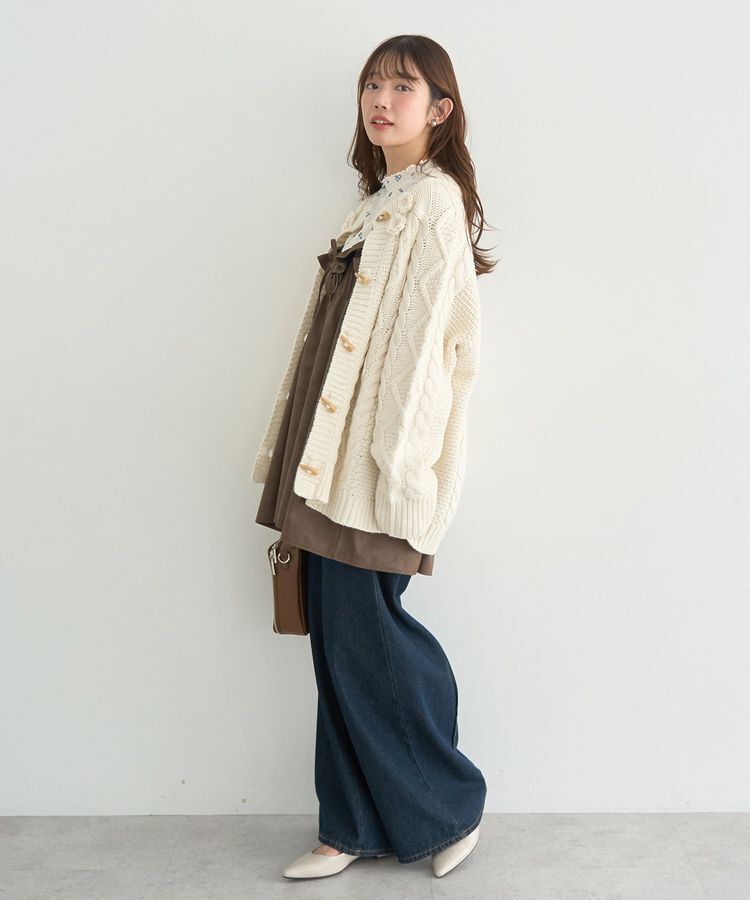 earth music&ecology「フラワーモチーフトグルボタンニットカーディガン」|カーディガン|