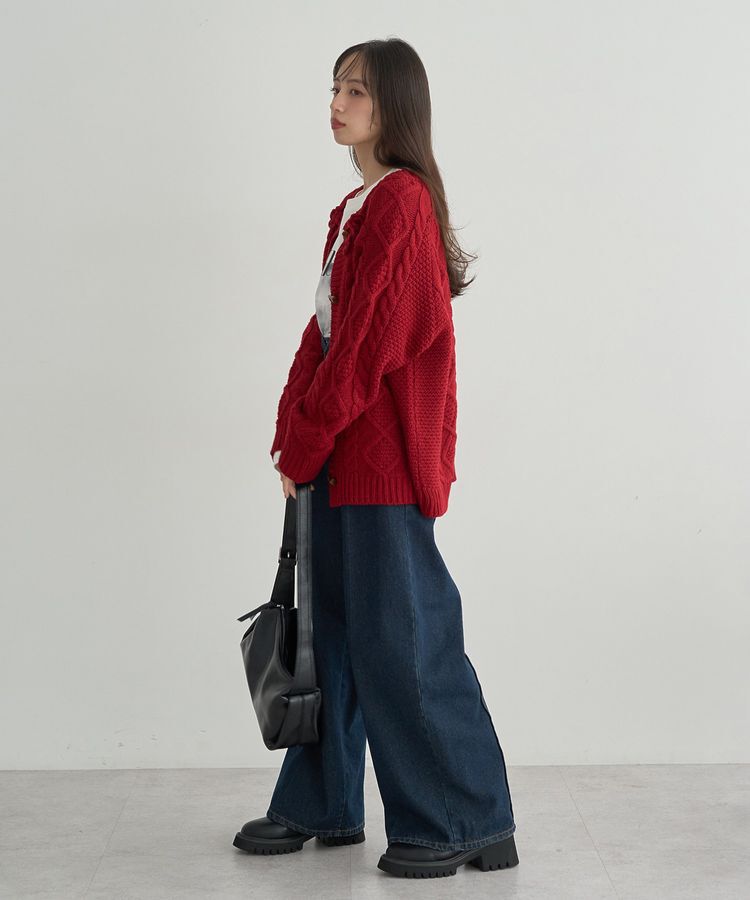 earth music&ecology「フラワーモチーフトグルボタンニットカーディガン」|カーディガン|