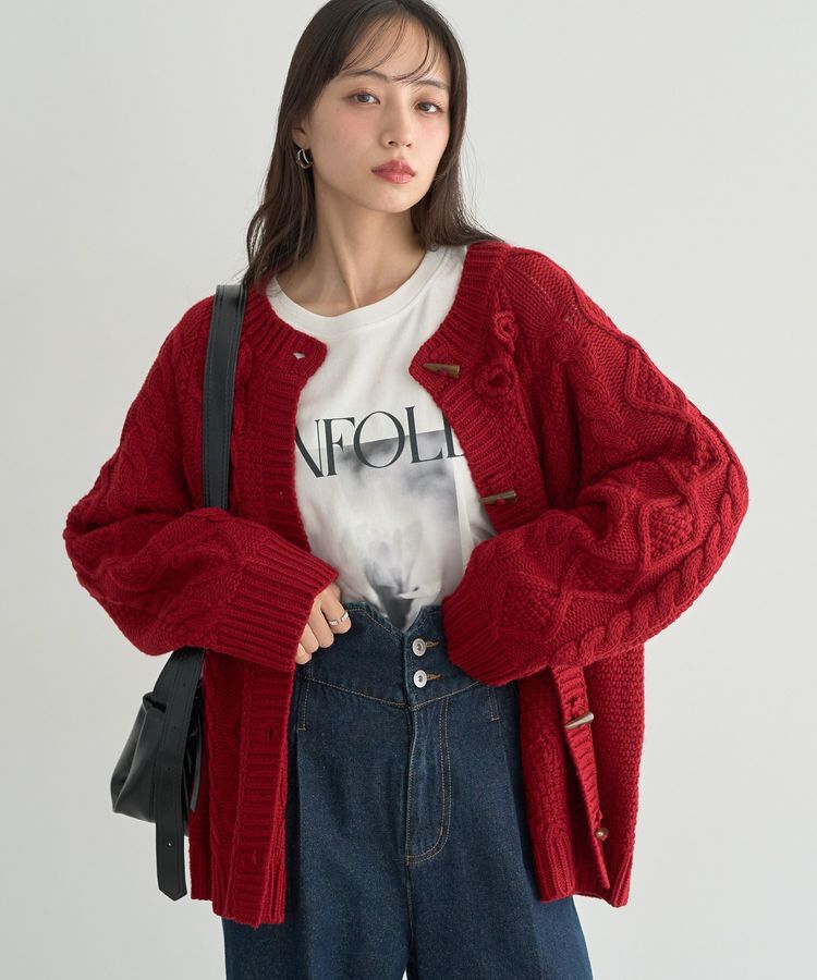 earth music&ecology「フラワーモチーフトグルボタンニットカーディガン」|カーディガン|