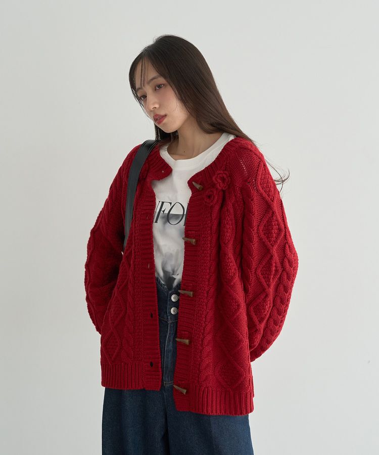 earth music&ecology「フラワーモチーフトグルボタンニットカーディガン」|カーディガン|