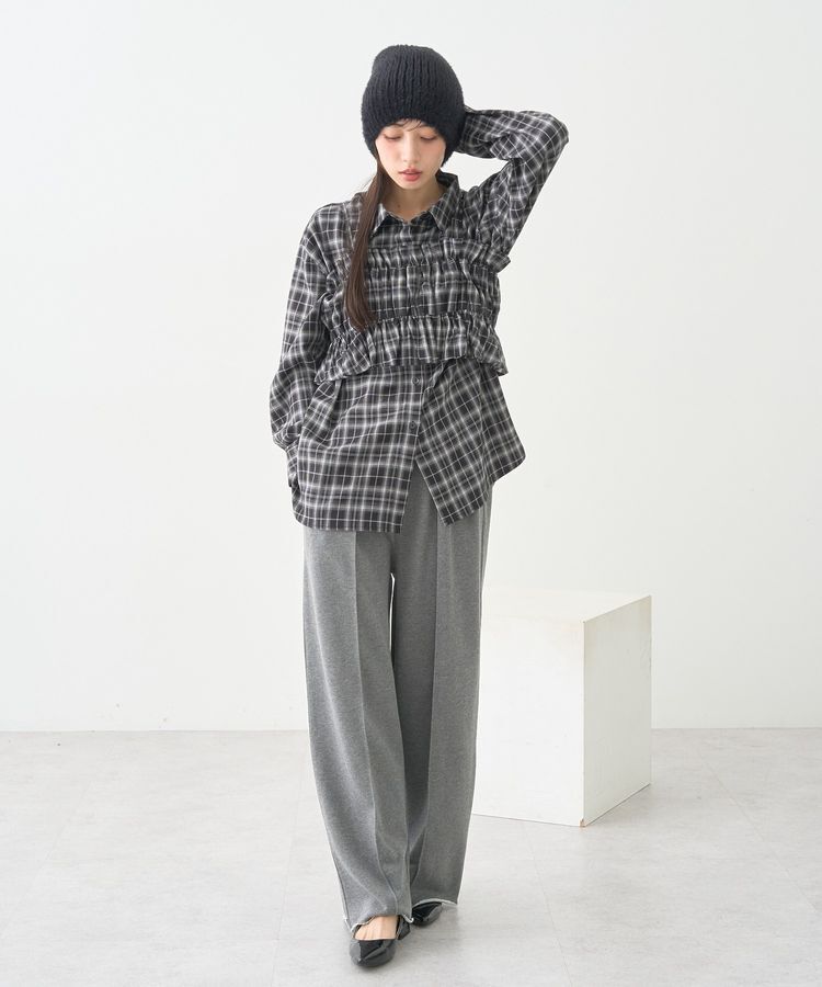 earth music&ecology「SET2点チェック柄シャーリングビスチェ＋シャツ」|シャツ・ブラウス|