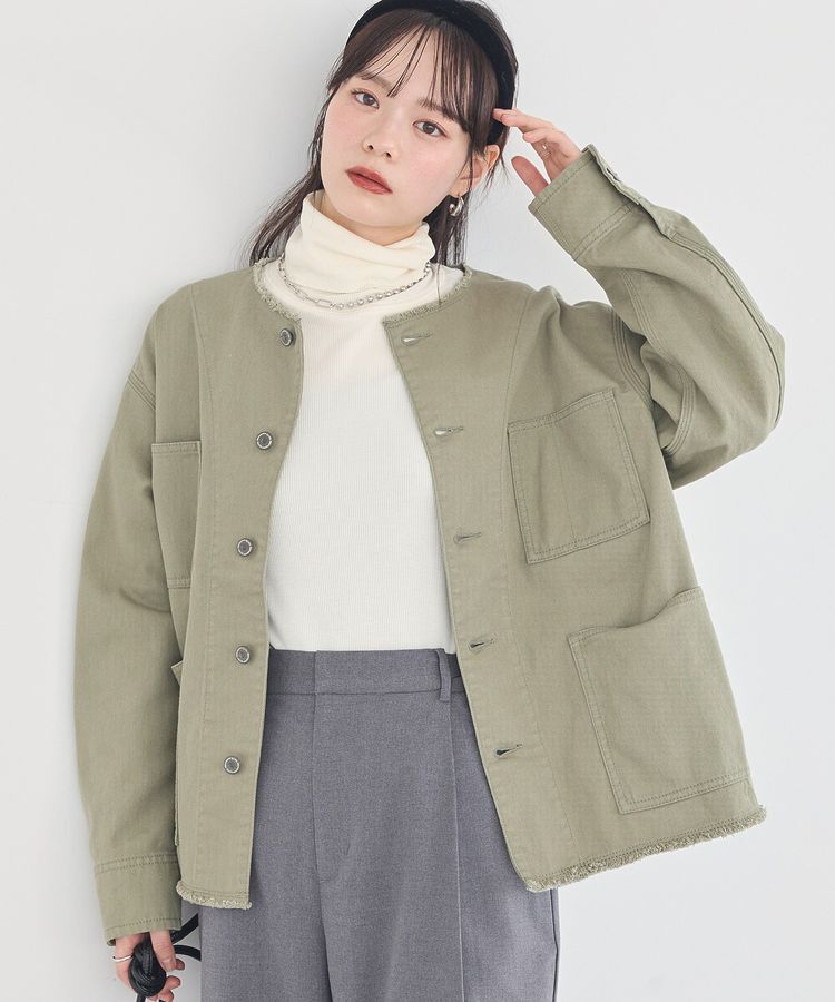 earth music&ecology「ノーカラーカバーオール」|テーラードジャケット|