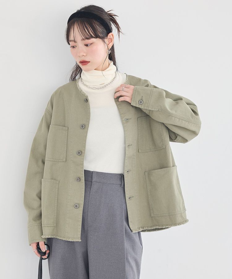 earth music&ecology「ノーカラーカバーオール」|テーラードジャケット|