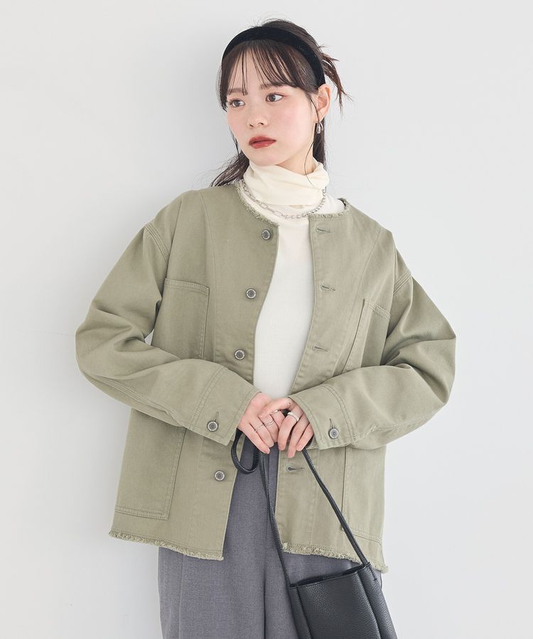 earth music&ecology「ノーカラーカバーオール」|テーラードジャケット|