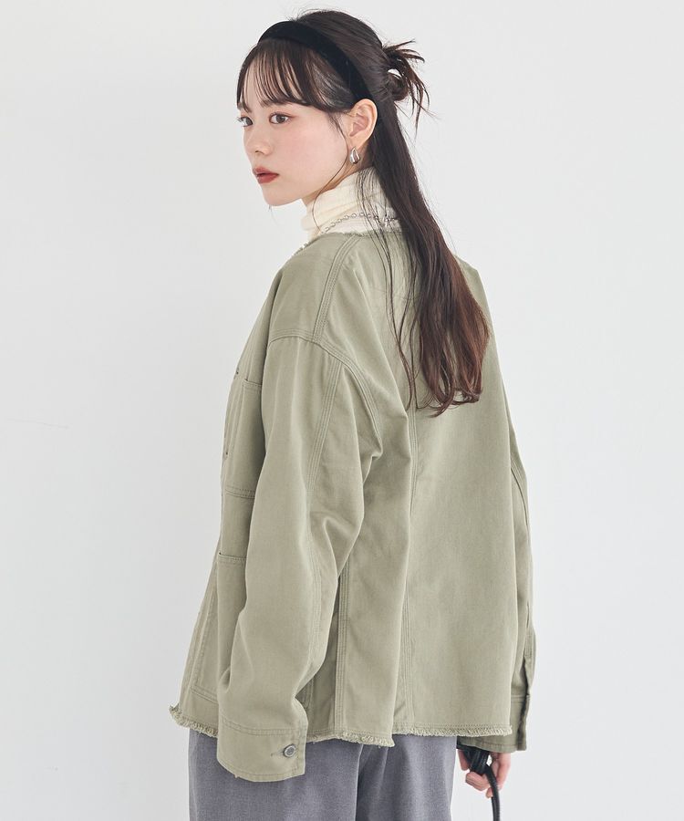 earth music&ecology「ノーカラーカバーオール」|テーラードジャケット|