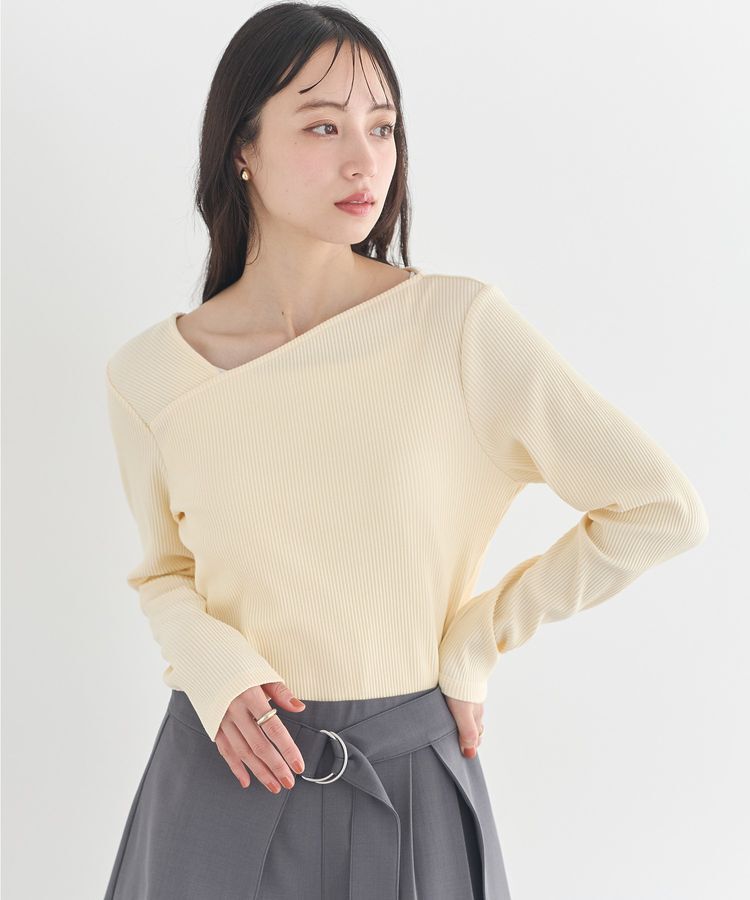 earth music&ecology「アシメネックリブプルオーバー」|Tシャツ・カットソー|