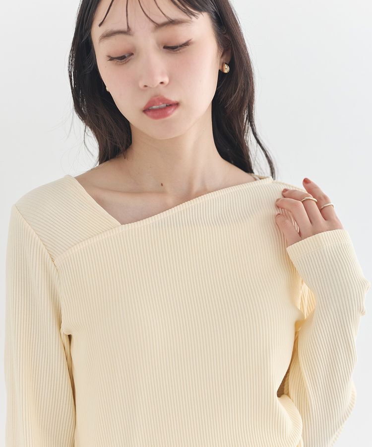 earth music&ecology「アシメネックリブプルオーバー」|Tシャツ・カットソー|