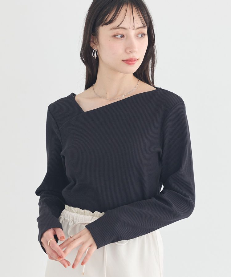 earth music&ecology「アシメネックリブプルオーバー」|Tシャツ・カットソー|Black