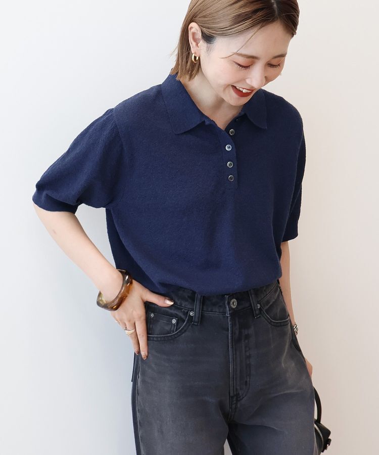 AMERICAN HOLIC「ブークレ半袖ニットトップス」|ニット・セーター|Navy