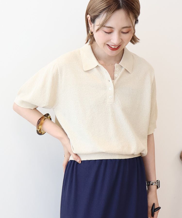 AMERICAN HOLIC「ブークレ半袖ニットトップス」|ニット・セーター|Ecru