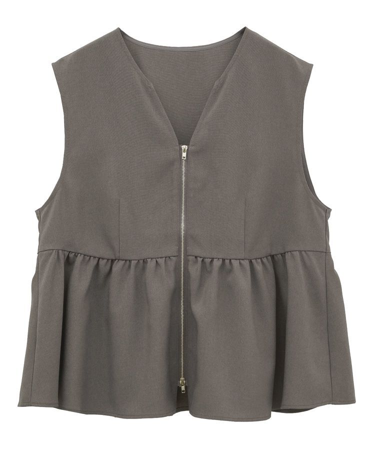 Green Parks「麻調ペプラムzipベスト」|ベスト・ジレ|