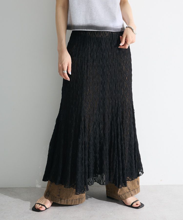 Green Parks「2WAYパネル切り替えレースフレアスカート」|フレア|Black