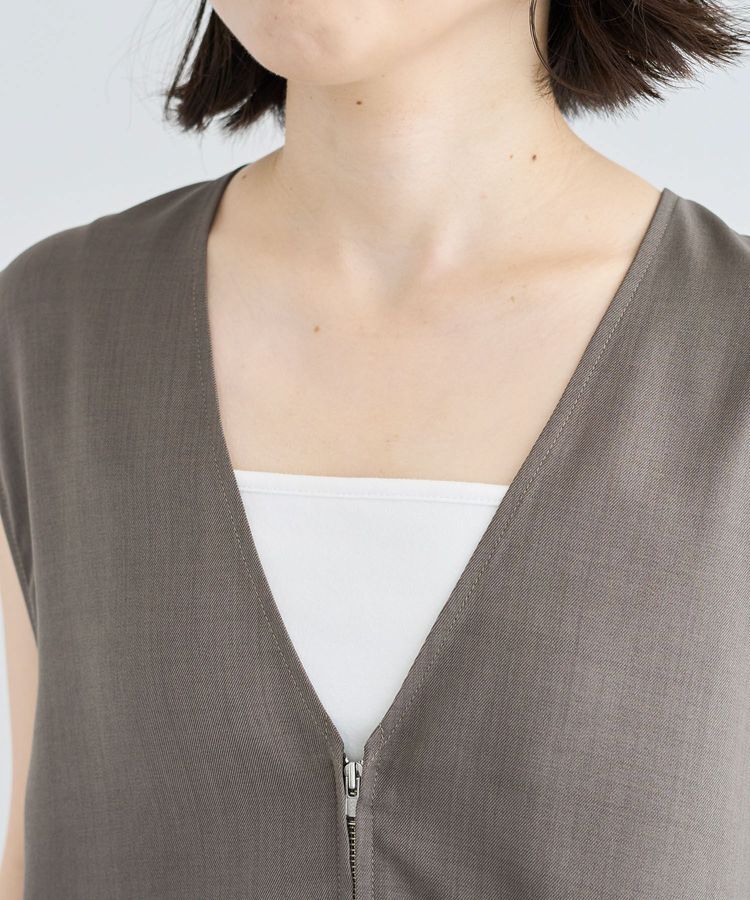Green Parks「麻調ミディ丈ZIPベスト」|ベスト・ジレ|