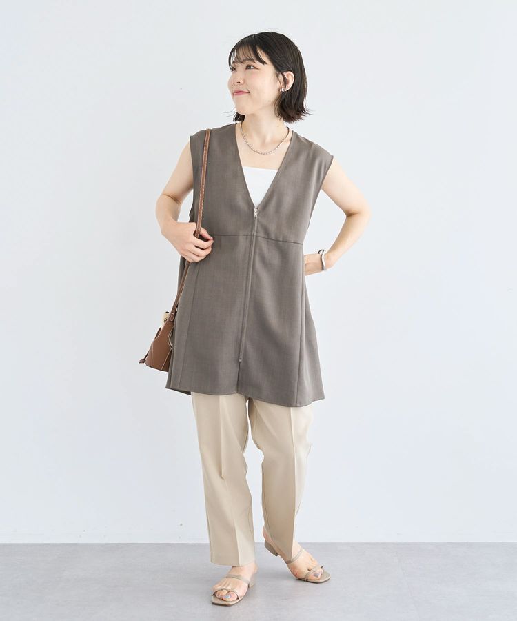 Green Parks「麻調ミディ丈ZIPベスト」|ベスト・ジレ|