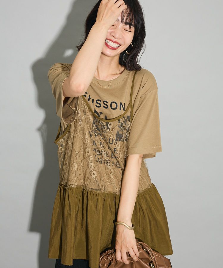 Green Parks「SET2点フォトＴシャツ+レースキャミビスチェ」|Tシャツ・カットソー|