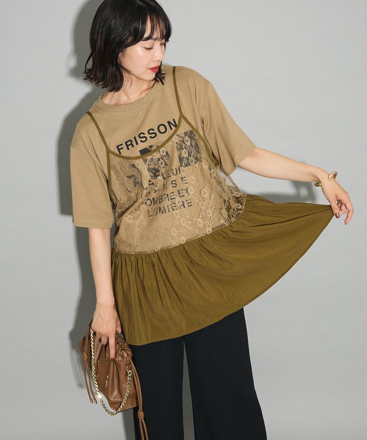 Green Parks「SET2点フォトＴシャツ+レースキャミビスチェ」|Tシャツ・カットソー|