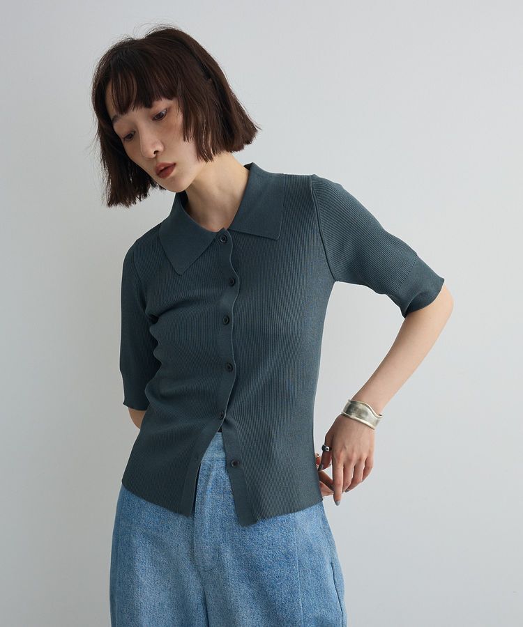 AnriettMusee「ポロ襟5分袖リブニット」|ニット・セーター|