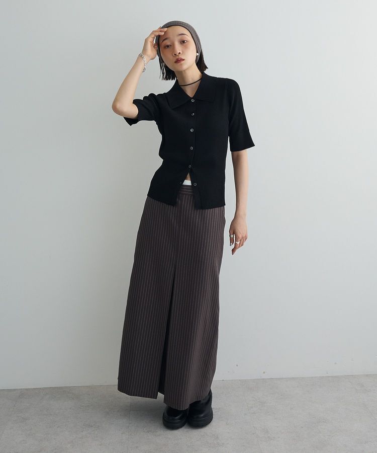 AnriettMusee「ポロ襟5分袖リブニット」|ニット・セーター|