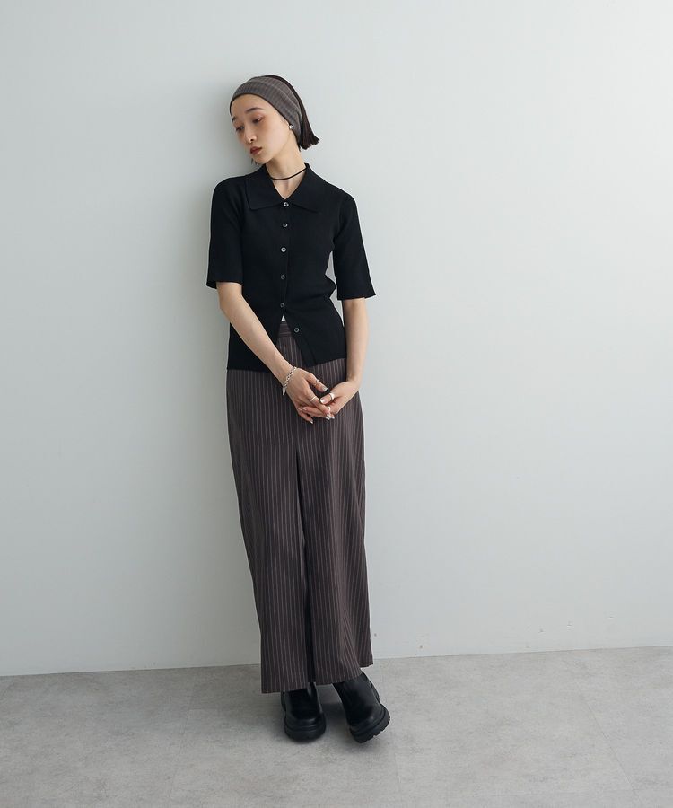 AnriettMusee「ポロ襟5分袖リブニット」|ニット・セーター|