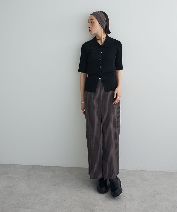 AnriettMusee「ポロ襟5分袖リブニット」|ニット・セーター|