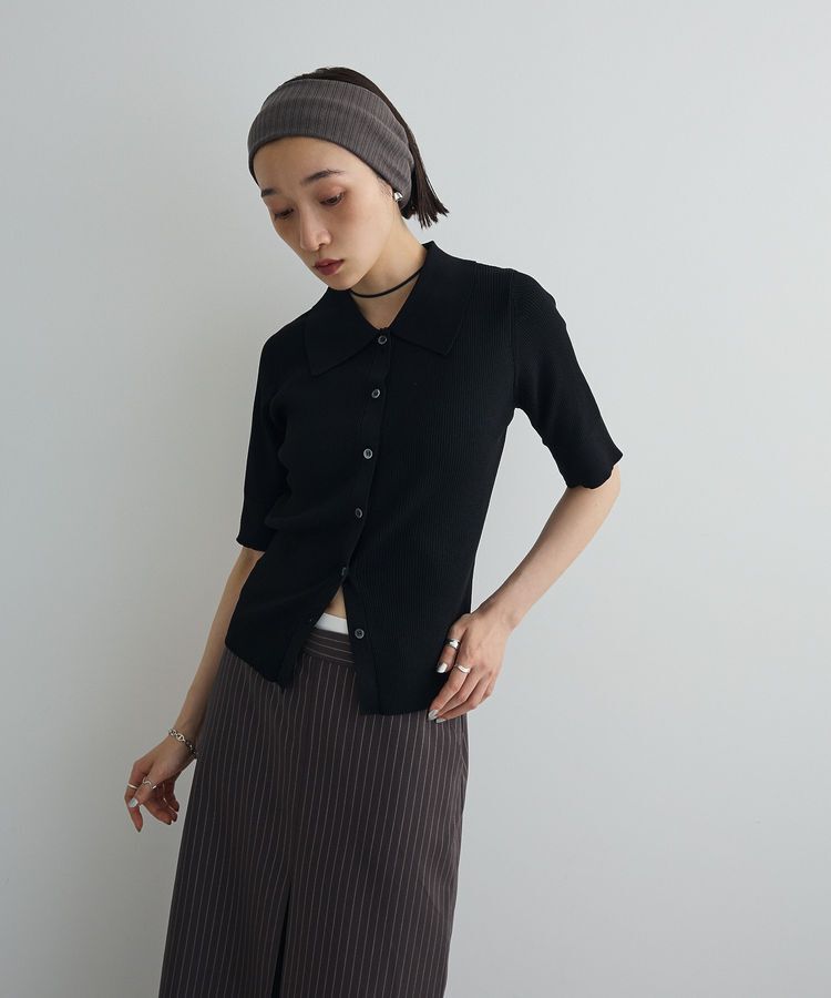 AnriettMusee「ポロ襟5分袖リブニット」|ニット・セーター|