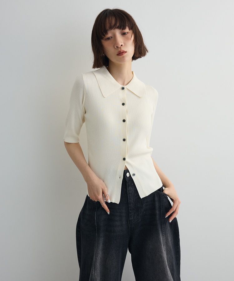 AnriettMusee「ポロ襟5分袖リブニット」|ニット・セーター|