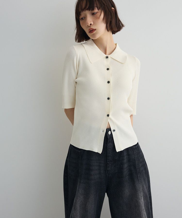 AnriettMusee「ポロ襟5分袖リブニット」|ニット・セーター|
