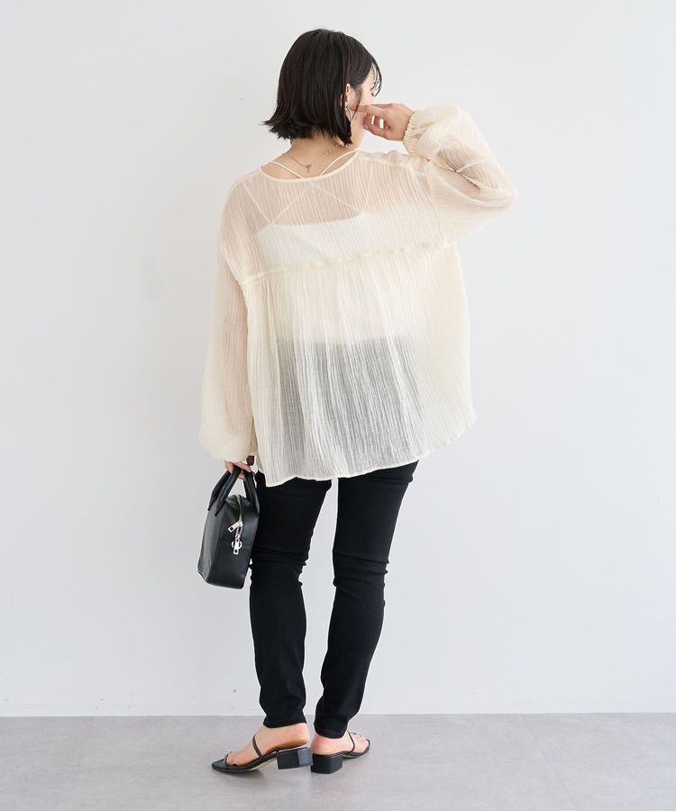 Green Parks「Vネックフリルシアープリーツブラウス」|シャツ・ブラウス|