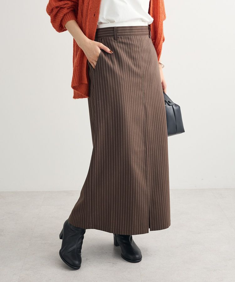 Green Parks「ウエストレイヤーボックスプリーツスカート」|タイト|Brown