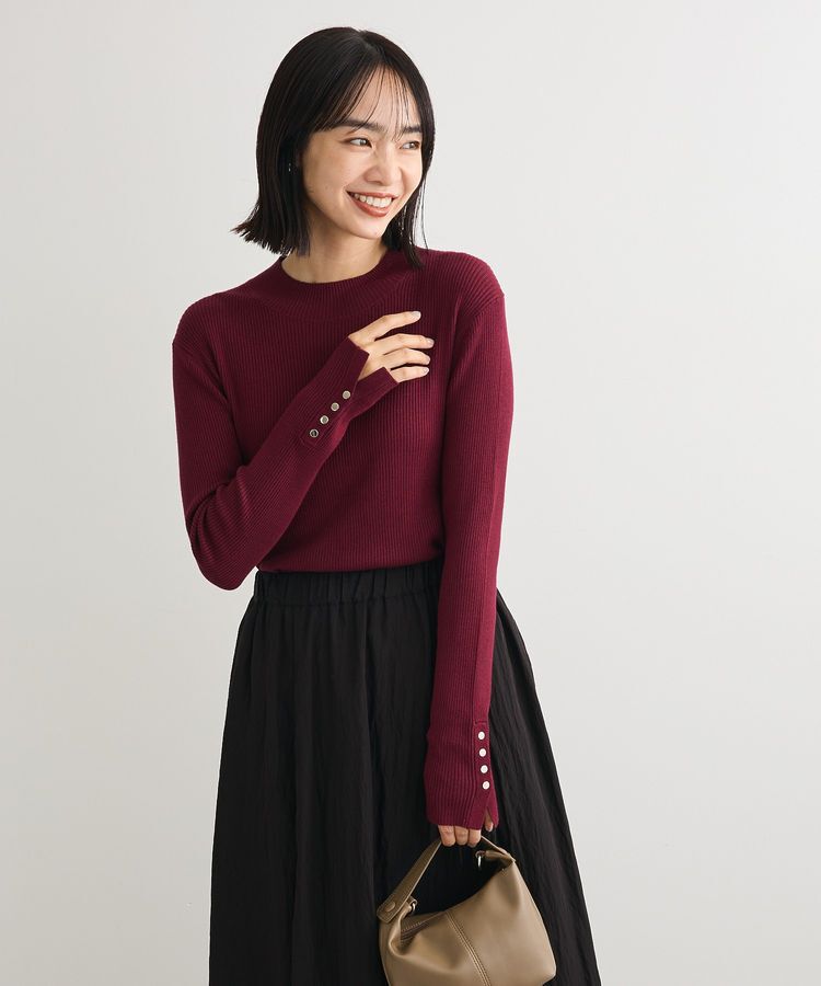 Green Parks「袖口金釦リブニットプルオーバー」|ニット・セーター|Bordeaux