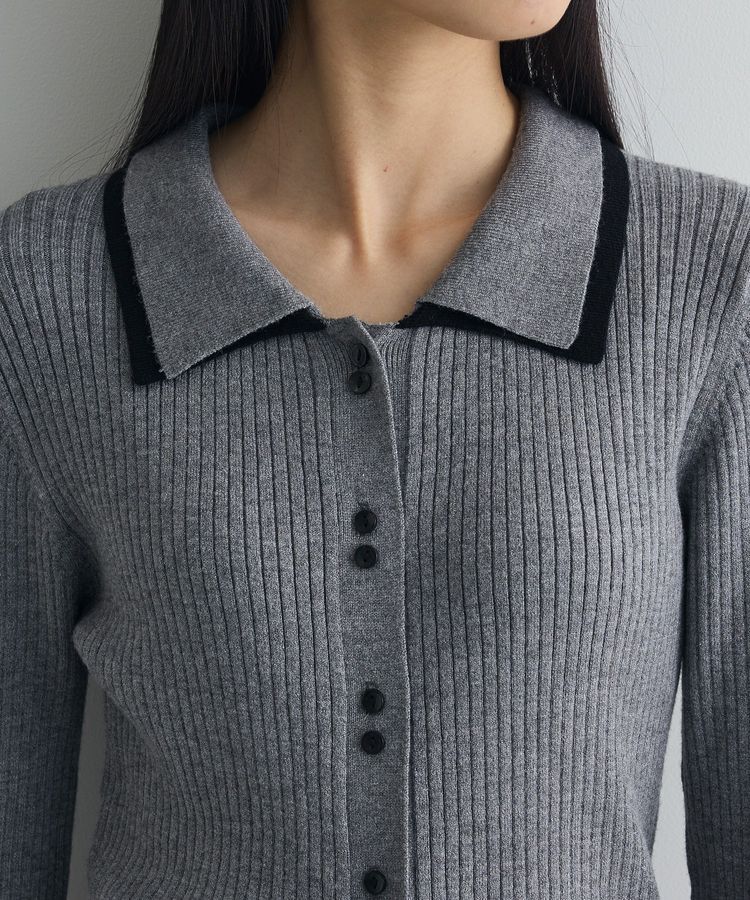 AnriettMusee「配色レイヤードポロリブニットカーディガン」|ニット・セーター|