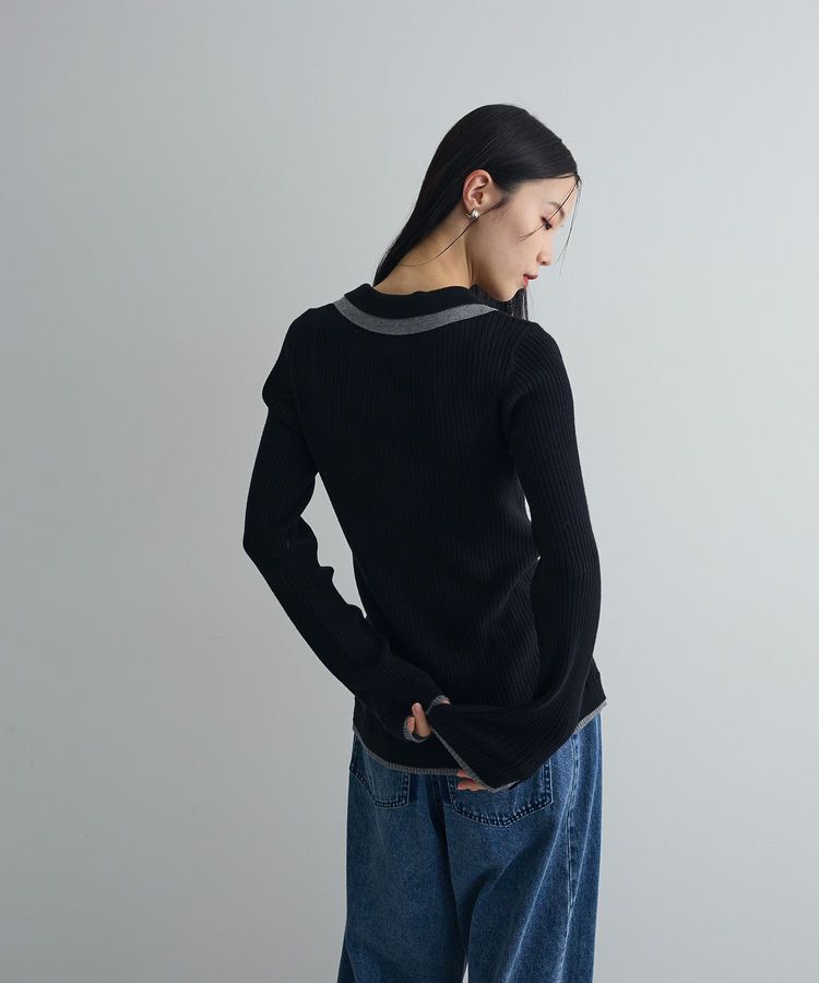 AnriettMusee「配色レイヤードポロリブニットカーディガン」|ニット・セーター|