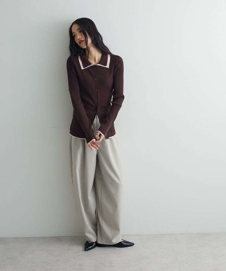 AnriettMusee「配色レイヤードポロリブニットカーディガン」|ニット・セーター|