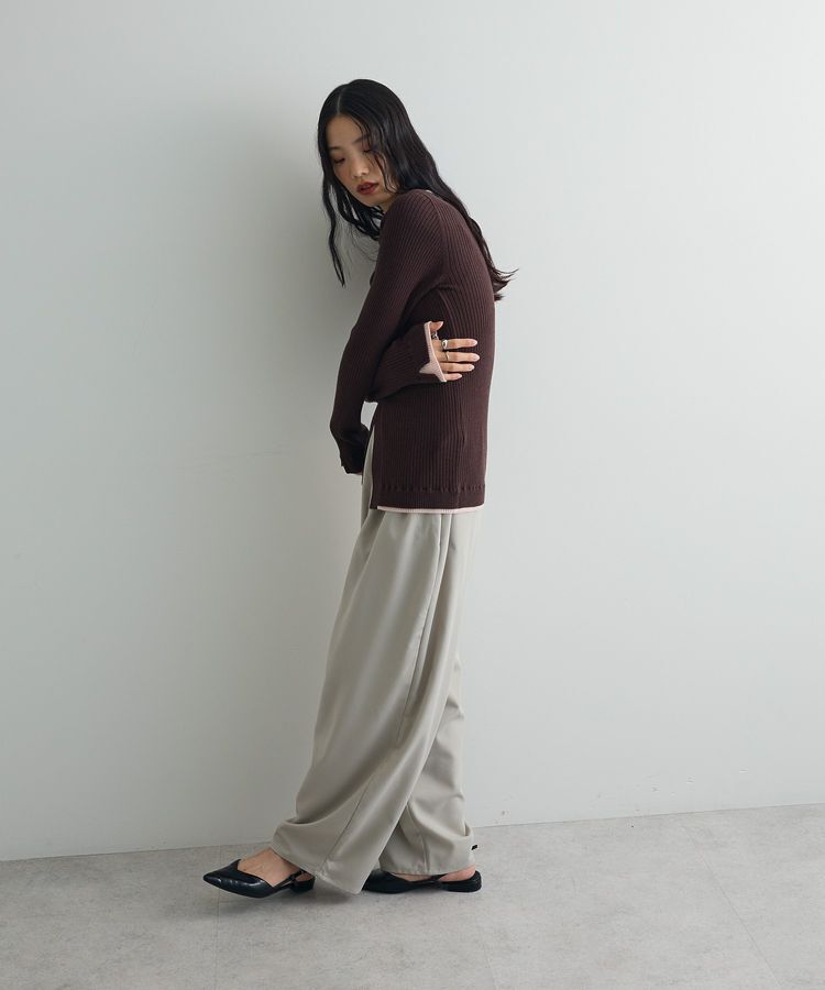 AnriettMusee「配色レイヤードポロリブニットカーディガン」|ニット・セーター|