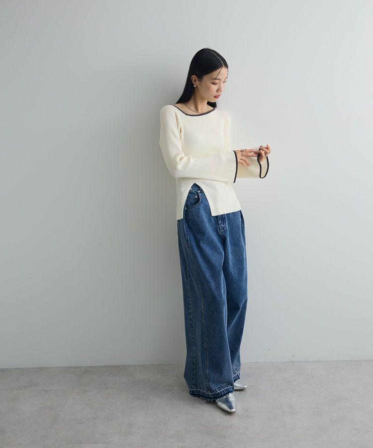 AnriettMusee「前後2wayアシンメトリー袖フレアリブニット」|ニット・セーター|
