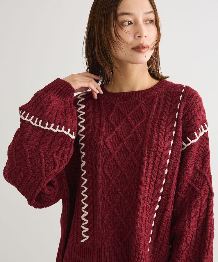 Green Parks「・ELENCARE DUE ハンドステッチケーブルニット」|ニット・セーター|Bordeaux
