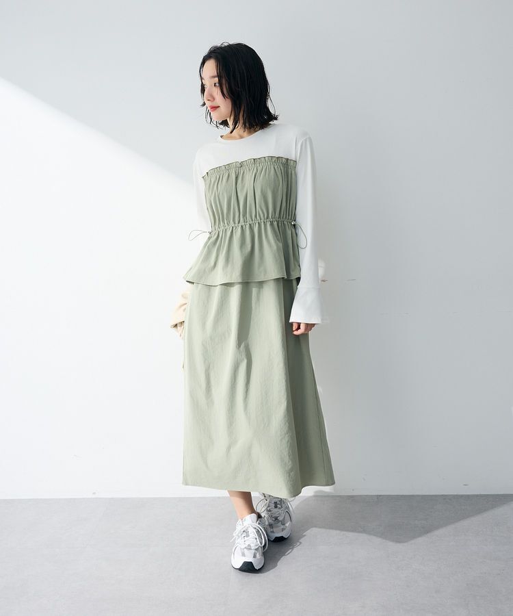 Green Parks「ペプラムドッキングワンピース」|ワンピース|Khaki