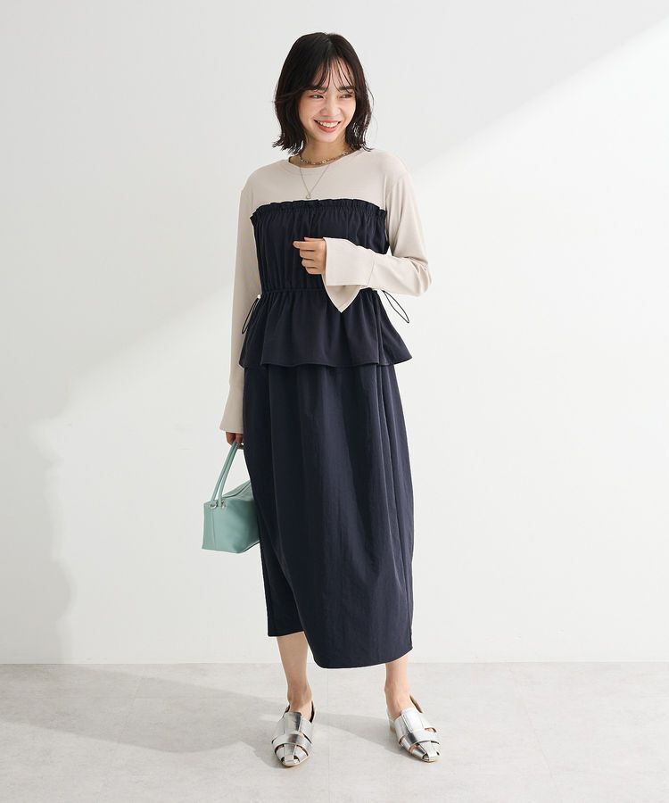 Green Parks「ペプラムドッキングワンピース」|ワンピース|Navy