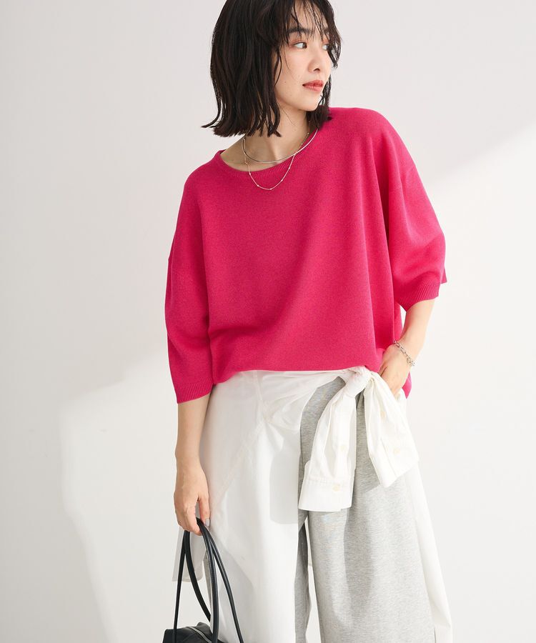 Green Parks「七分袖機能ニットプルオーバー」|ニット・セーター|Pink